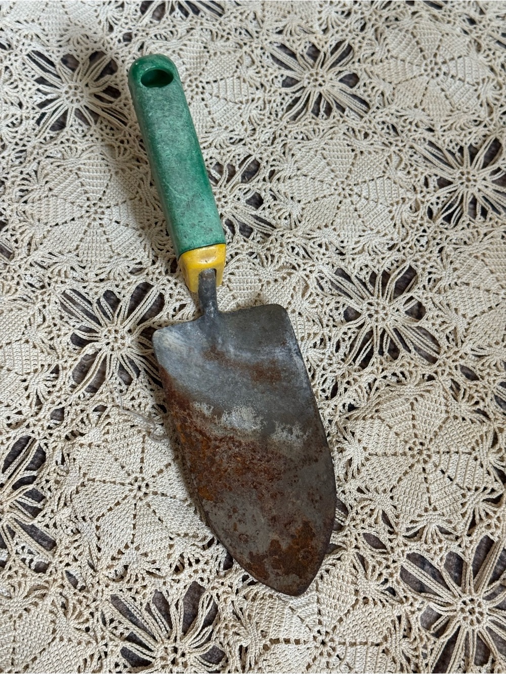 Vintage Garden Trowel Green Yellow Handle Rustic Farmhouse Decor